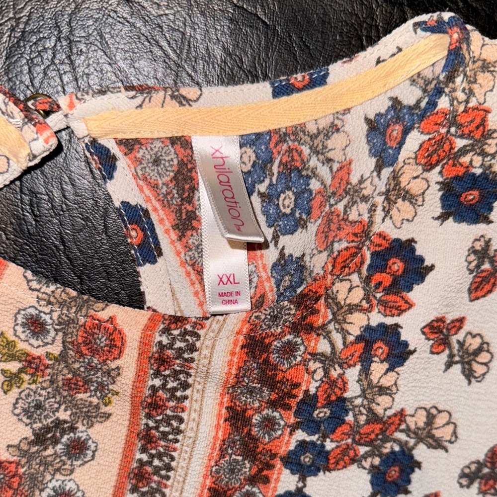 Xhilaration Floral Print Blouse - Orange and Blue, EUC (CL) - Picture 3 of 6